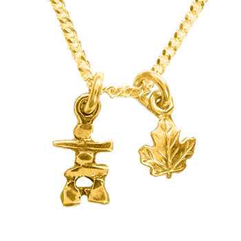 Inukshuk and Maple Leaf Pendant (Miniature Gold) Inukshuk and Maple Leaf Pendant (Miniature Gold)